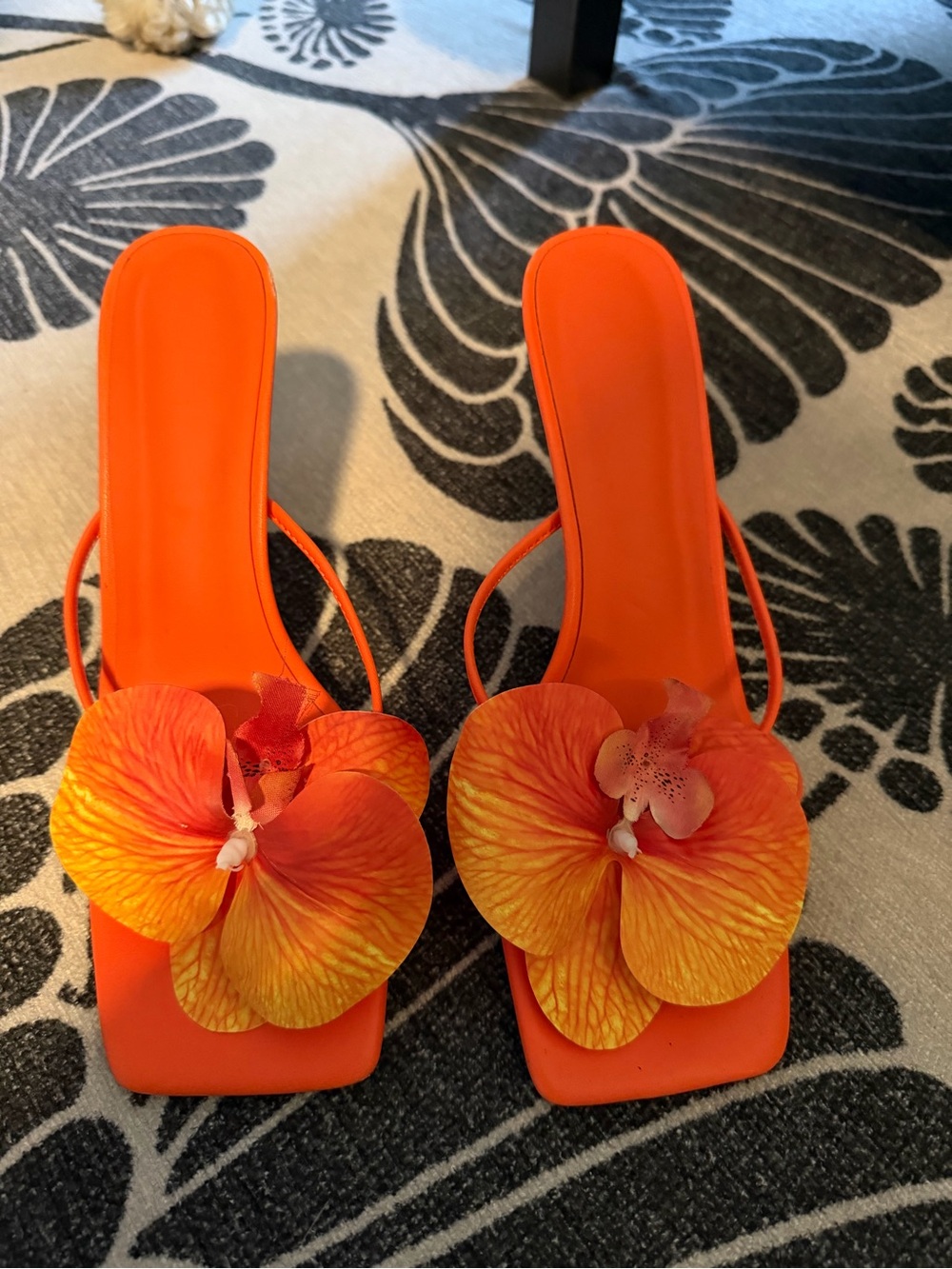 Women’s Orange Floral Slide Sandals